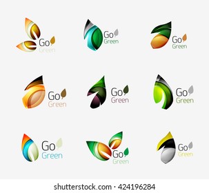 Juego de iconos de la hoja brillante de color. Ilustración del vector