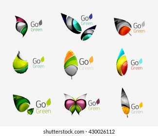 Glossy colorful leaf icon set. Vector illustration