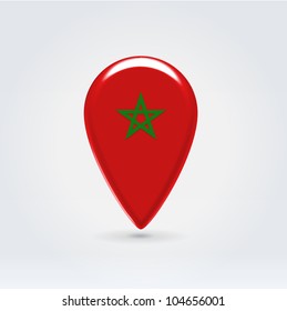 Glossy colorful Morocco map application point label symbol hanging over enlightened background