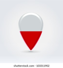 Glossy colorful Poland map application point label symbol hanging over enlightened background