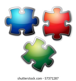 Glossy colorful puzzle / jigsaw set with metalic borders