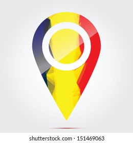 Glossy colorful Romania map application point label symbol 
