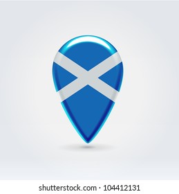 Glossy colorful Scotland map application point label symbol hanging over enlightened background