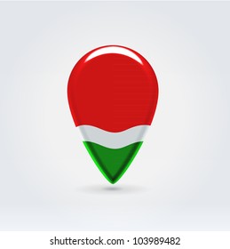 Glossy colorful Seyshelles map application point label symbol hanging over enlightened background