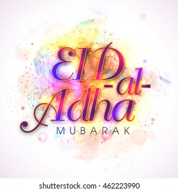 Glossy colorful text Eid-Al-Adha Mubarak on floral decorated background for Muslim Community, Festival of Sacrifice Celebration.