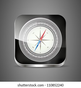 Glossy Compass app icon with windrose. Vector Illustration. EPS10