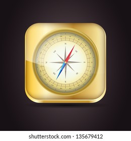 Glossy Compass app icon with windrose. Vector Illustration. EPS10