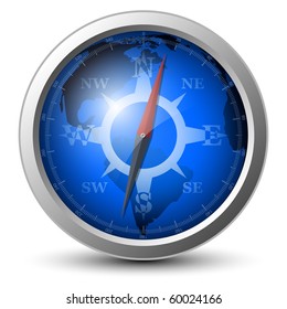 Glossy compass icon, vector