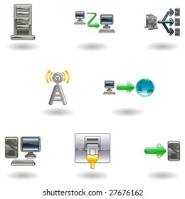 A glossy computer network and internet icon set