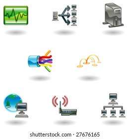 A glossy computer network and internet icon set