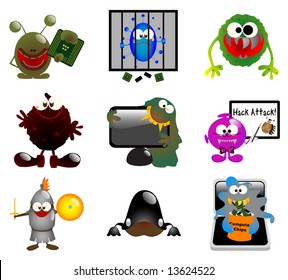 Glossy computer virus icons - Part 1 (vector)