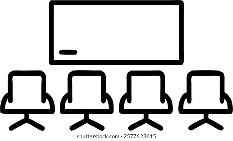 Glossy Conference Room with Chairs and Large Screen concept as A glossy conference room with modern chairs and a large screen for presentations. The sleek polished surfaces and dig