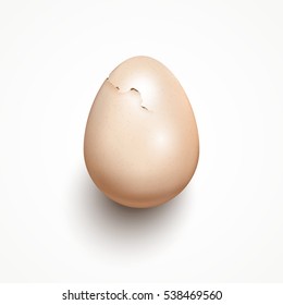 Glossy cracked egg isolated on white background with shadow. Vector illustration. 