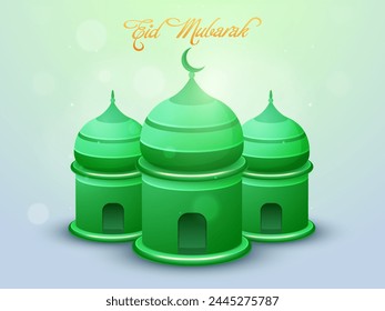 Glossy creative green Mosque on shiny background for Muslim Community Festival, Eid Mubarak celebration.