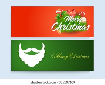 Enormes encabezados o banner creativos de sitios web con hermosos adornos para la celebración de Feliz Navidad.