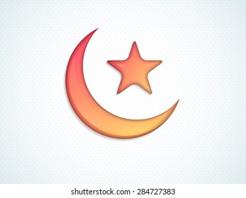 Glossy crescent moon with star on shiny background for holy month of Muslim community, Ramadan Kareem celebration.