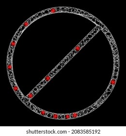 Glossy crossing mesh prohibited with glowing spots. Vector frame created from prohibited icon, and from crossing lines. Sparkle frame mesh prohibited on a black background.