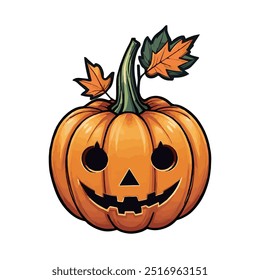 Glossy cute Halloween pumpkin with scary face isolated on white background