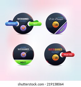 Glossy Dark, Black Web Banner Vector Set