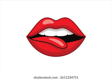 Glossy dark red lips with a cheeky tongue sticking out, isolated on a transparent background. Perfect for fashion, pop art, and digital design projects.