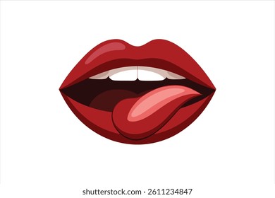 Glossy dark red lips with a cheeky tongue sticking out, isolated on a transparent background. Perfect for fashion, pop art, and digital design projects.