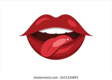 Glossy dark red lips with a cheeky tongue sticking out, isolated on a transparent background. Perfect for fashion, pop art, and digital design projects.