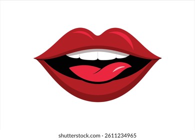 Glossy dark red lips with a cheeky tongue sticking out, isolated on a transparent background. Perfect for fashion, pop art, and digital design projects.