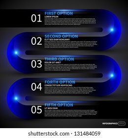 Glossy design layout with 5 options. Useful for presentations or advertising.