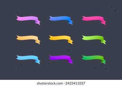 Glossy Different Colors Set Right Side Deformed Ribbon Isolated Vector