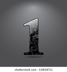 Glossy digit 1 - symbol with floral ornate