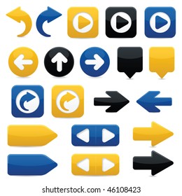 Glossy directional arrow buttons in bright yellow, blue and black