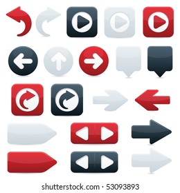 Glossy directional arrow buttons in sleek black, shiny red and smooth white