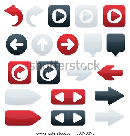 Glossy directional arrow buttons in sleek black, shiny red and smooth white