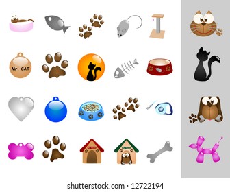 Glossy dog and cat icons (vector)