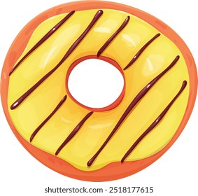 Donuts brillantes con esmalte amarillo y cobertura de chocolate. Donut brillante y sabroso. Donut amarillo. Donut aislado en un fondo blanco. Estilo de dibujos animados. Donut de Vector.