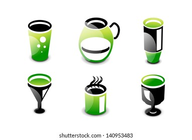 Glossy drinks and beverages vector icon set