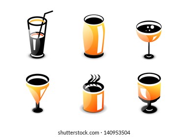 Glossy drinks and beverages vector icon set