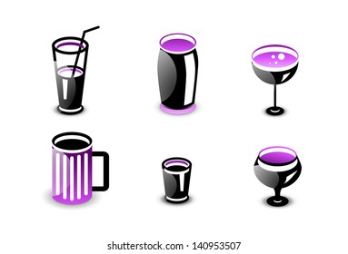 Glossy drinks and beverages vector icon set