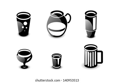 Glossy drinks and beverages vector icon set