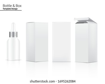 Glossy Dropper Bottle Mock up Realistic Cosmetic and 3 Dimensional Box for Whitening Skincare and Aging anti-wrinkle merchandise on White Background Illustration. Health Care and Medical.