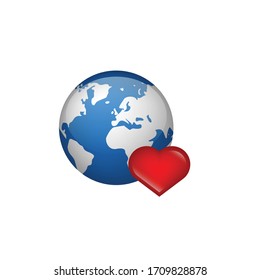 glossy earth and heart.Conceptual vector illustration in flat style design.Isolated on background.