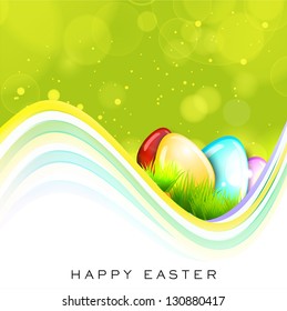 Glossy easter eggs on wave background.