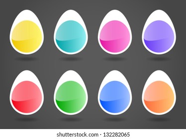 Glossy Easter labels. Colorful stickers. Vector illustration