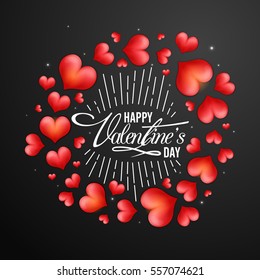 Glossy elegant Red Hearts decorated beautiful greeting card for Happy Valentine's Day Celebration.