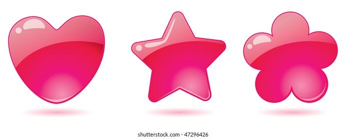 Glossy elements heart star flower
