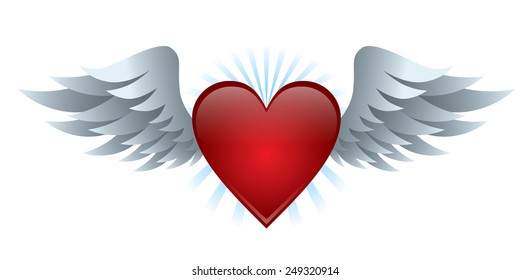 Glossy Emblem with Heart and Wings