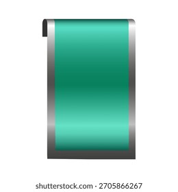 Glossy emerald banner. Decorative vertical ribbon. Metal framed Vector tag. Premium label element.