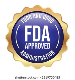 glossy fda aprroved label, stamp, badge, seal, sticker, tag, vector, food and drug administration badge, 3d realistic badge for cbd label design elements