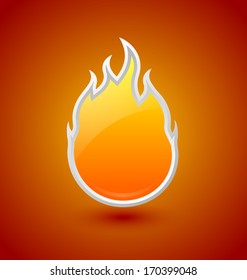 Glossy fire icon on orange red background