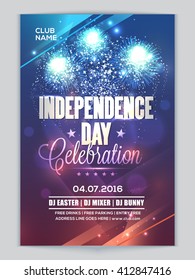 Glossy Fireworks Decorated, Pamphlet, Banner Or Flyer Design For 4th Of July, American Independence Day Party Celebration.